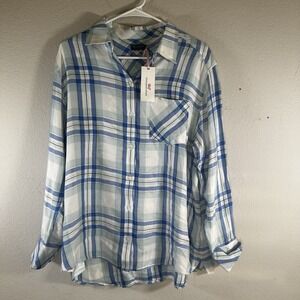 NWT Vineyard Vines Button Down Size M Woven Top Shirt plaid tide blue